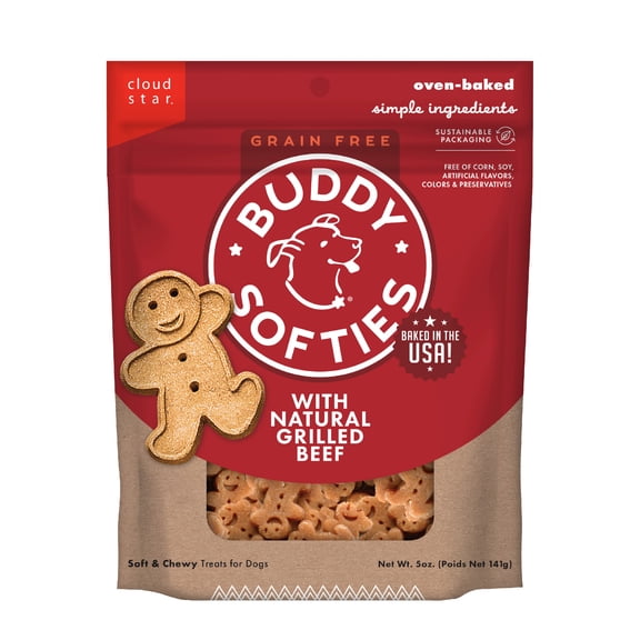 Buddy Biscuits Softies Soft & Chewy Grain Free Dog Treats, Beef, 5 oz. Bag