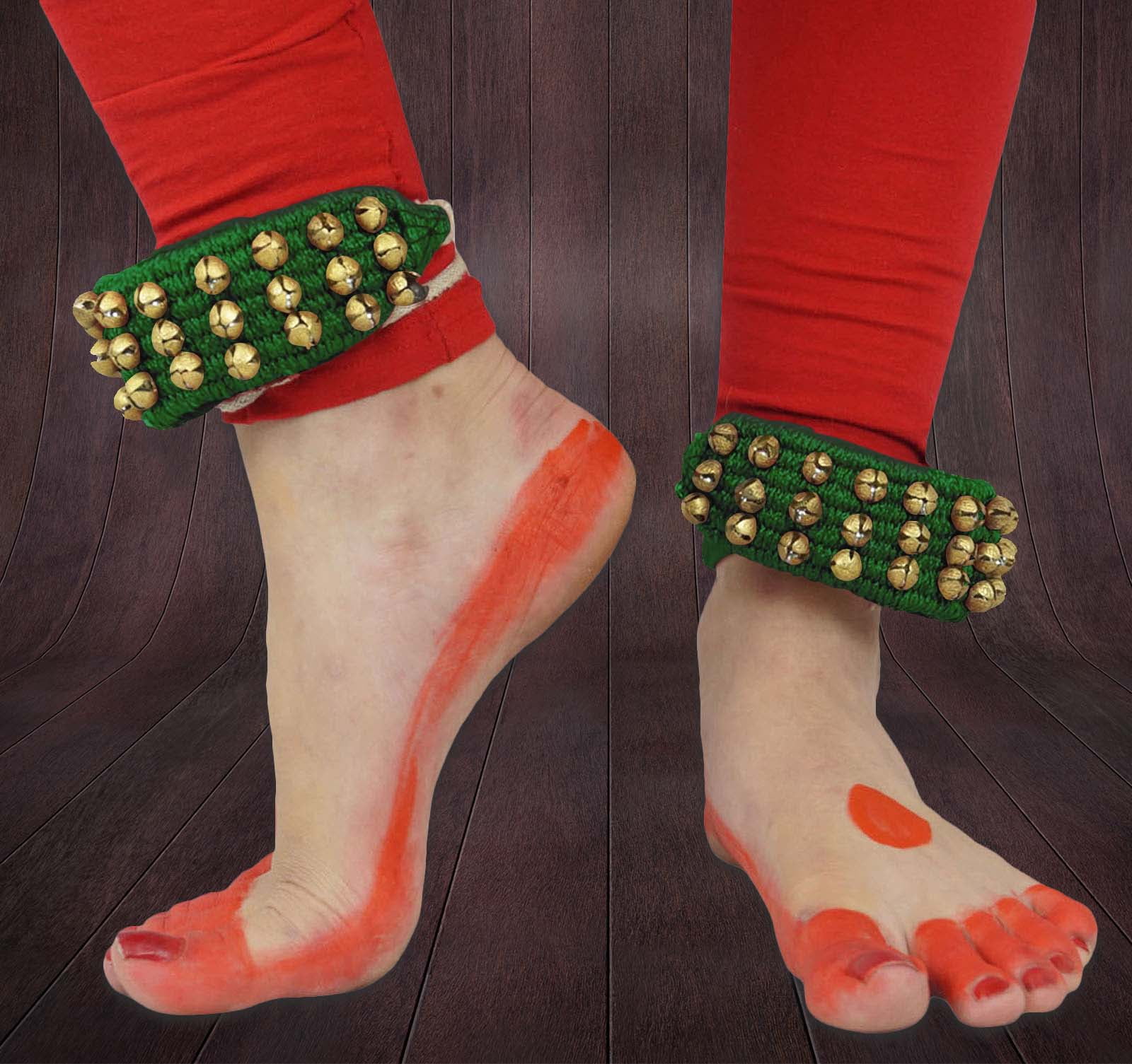 Banithani Indian Traditional 3 Line Classical Kathak 12 No Ghungroo Anklets Dancing Ankle Bracelet Pair Jewelry-Green