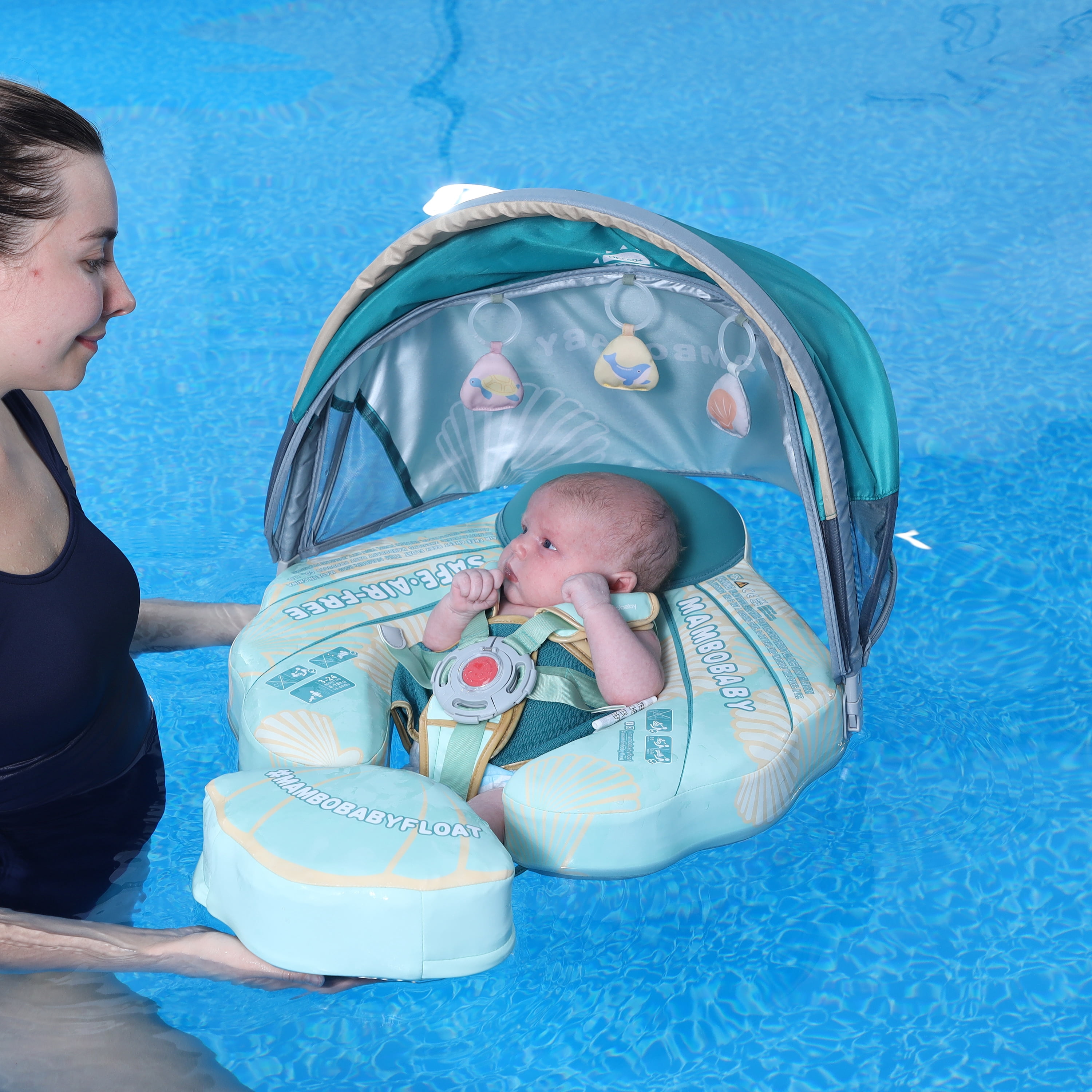 Mambobaby Baby Pool Float with 3D Canopy- Green