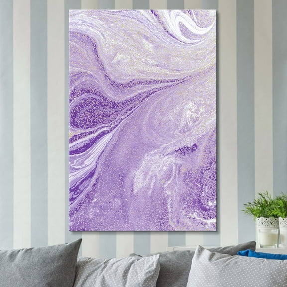 wall26 - Canvas Wall Art - Purple and White with Gold Spots - Giclee Print Gallery Wrap Modern Home Art Ready to Hang - 32x48 inches
