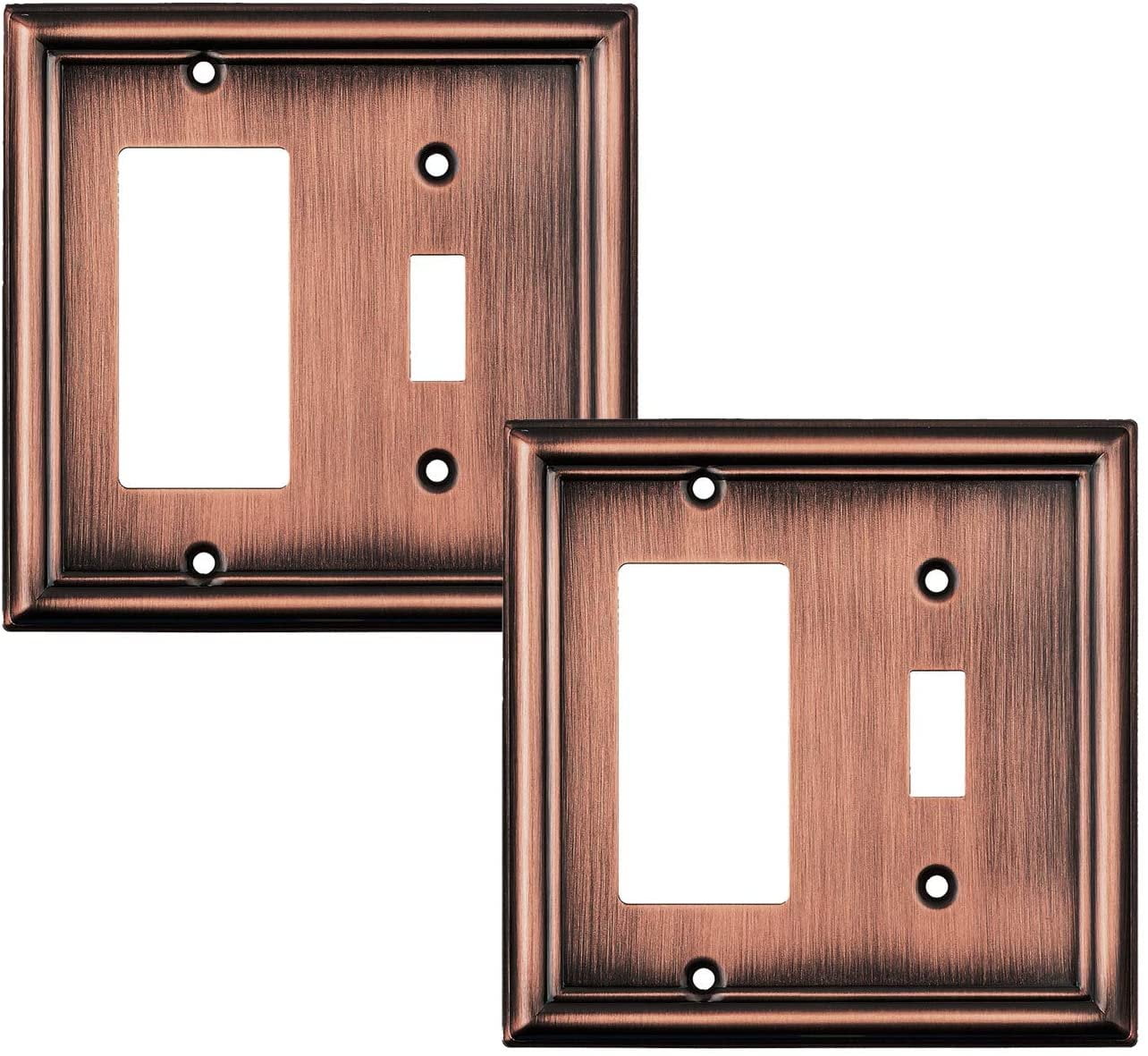 Sleeklighting 2 Pack Decorative Beveled Copper Outlet Covers Toggle