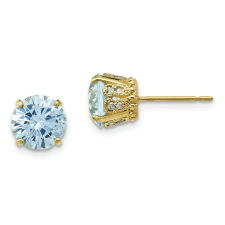 Roy Rose Jewelry 10K Yellow Gold Tiara Collection Diamond Lab Created Aquamarine Post