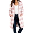 thumbnail image 3 of QSAWXQZ Women's Plaid Hooded Fleece Coat Long Sleeve Full Zip Pockets Casual Knee Length Outerwear S, 3 of 7