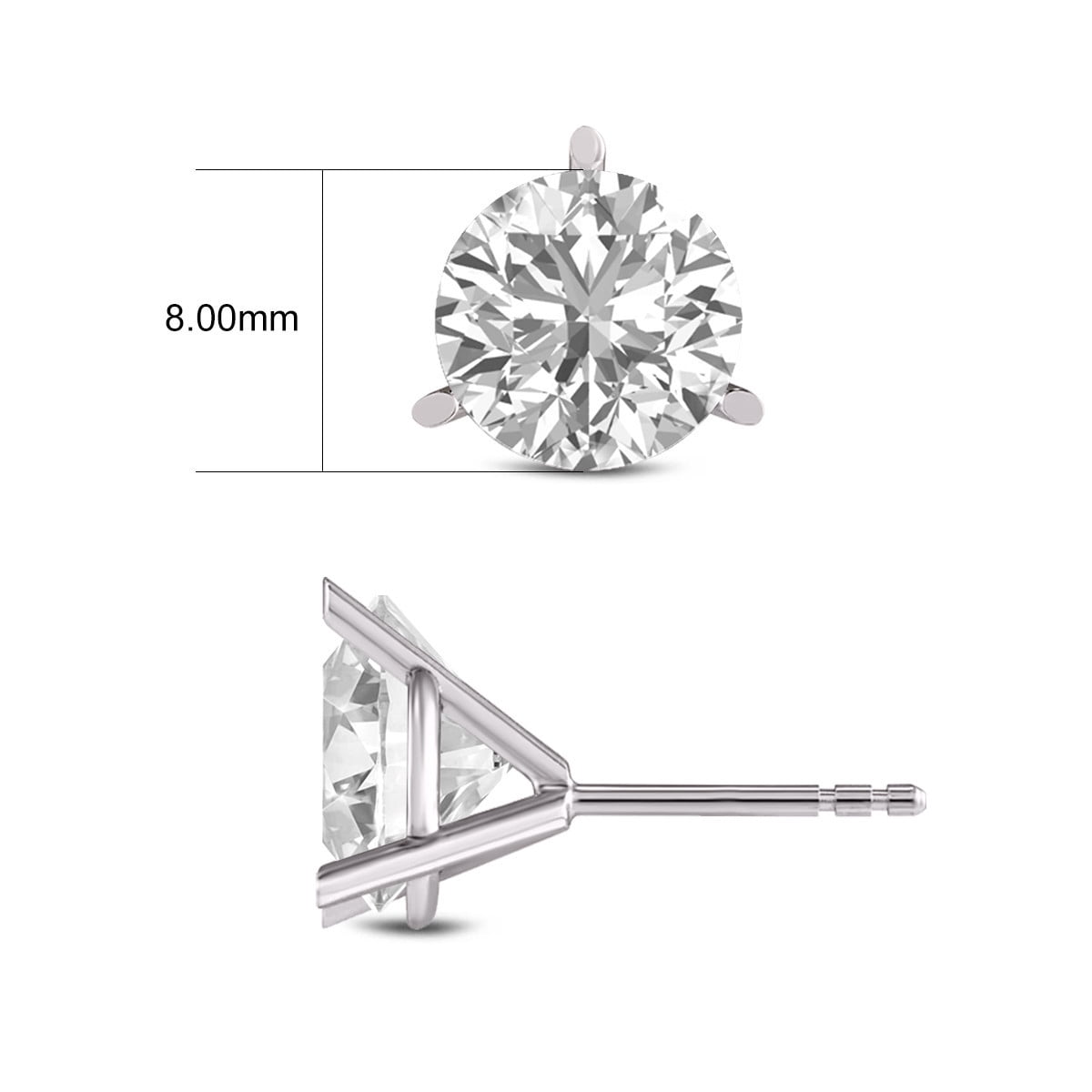 TimeLe$$ Classics 4 Carat TW Lab Grown Round Cut 3 Prong Martini Diamond Earrings For Women in 14K White Gold