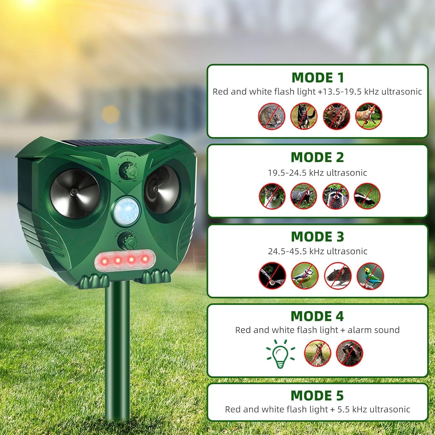 KingFurt 2PCS  Ultrasonic Animal Repellent, Waterproof Cat Deterrent Outdoor with Motion Detection & LED Flash Light for Yard