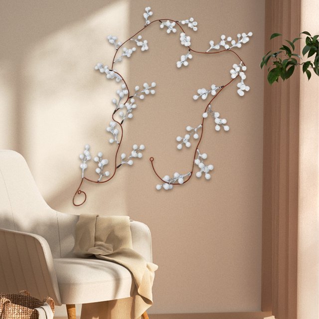 Tallos de bayas blancas artificiales, 2 m, decoración navideña para el hogar, ramas de acebo para árbol de Navidad, boda, vacaciones, decoración del hogar.