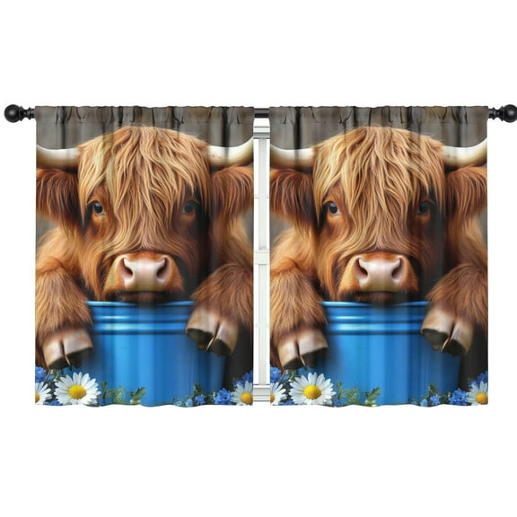 Blackout Kids Curtains,Highland Cow and Flowers Childrens Insulated Curtains Set Of 2,Bedroom Essentials,Toddler Room Decor 42x54in(106x137cm)