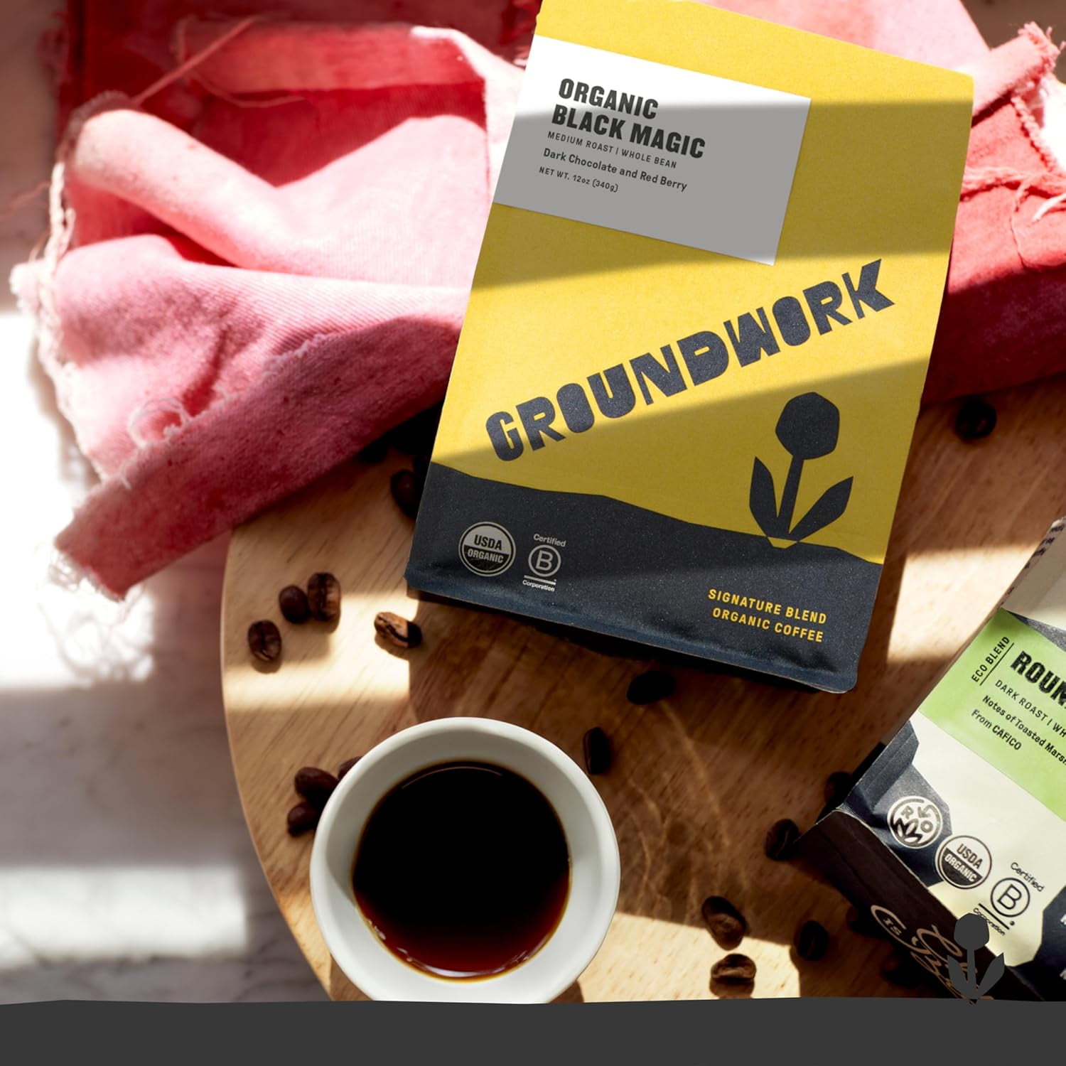 Pack of 6, Groundwork Coffee Organic Black Magic Whole Bean Coffee, 12 oz
