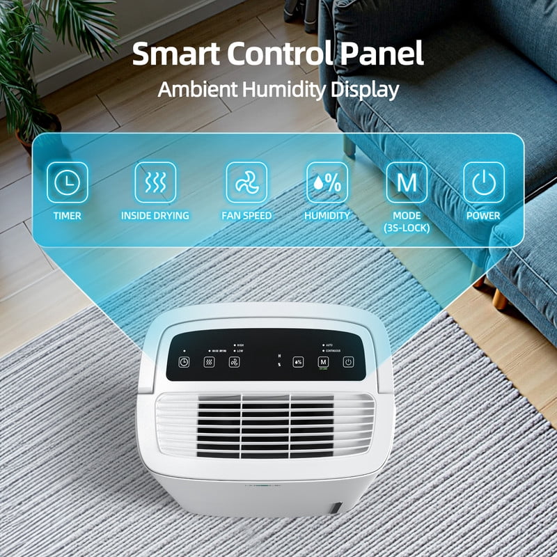 150 pt. 5,000 sq. ft. Dehumidifier in Whites with Pump, Quietly Remove Moisture, Auto Defrost, Dry Clothes, 24-Hour Timer