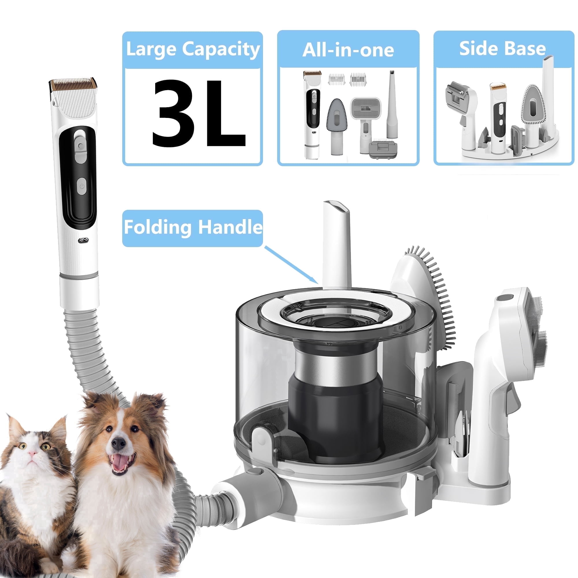 NICEBAY Pet Grooming Vacuum, 5-in-1 Dog Grooming Kit with Rechargeable Clipper, 3 Suction Modes, 3L Dust Cup, Low Noise, for Dogs and Cats