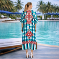 thumbnail image 7 of Miss Lavish London Women’s Floral Ethnic Polyester Kaftan Dress with V Neck & Side Slits- Teal, XL, 7 of 7