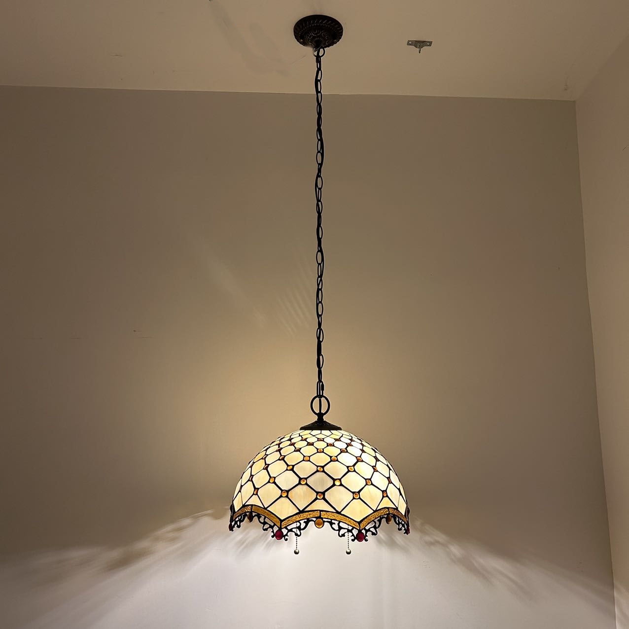 Tiffany Pendant Lights Fixture Beige Stained Glass Crystal Beans LED Bulb Included for Dining Room Hotel Restaurant Cafe 16"W*16"D*75"H