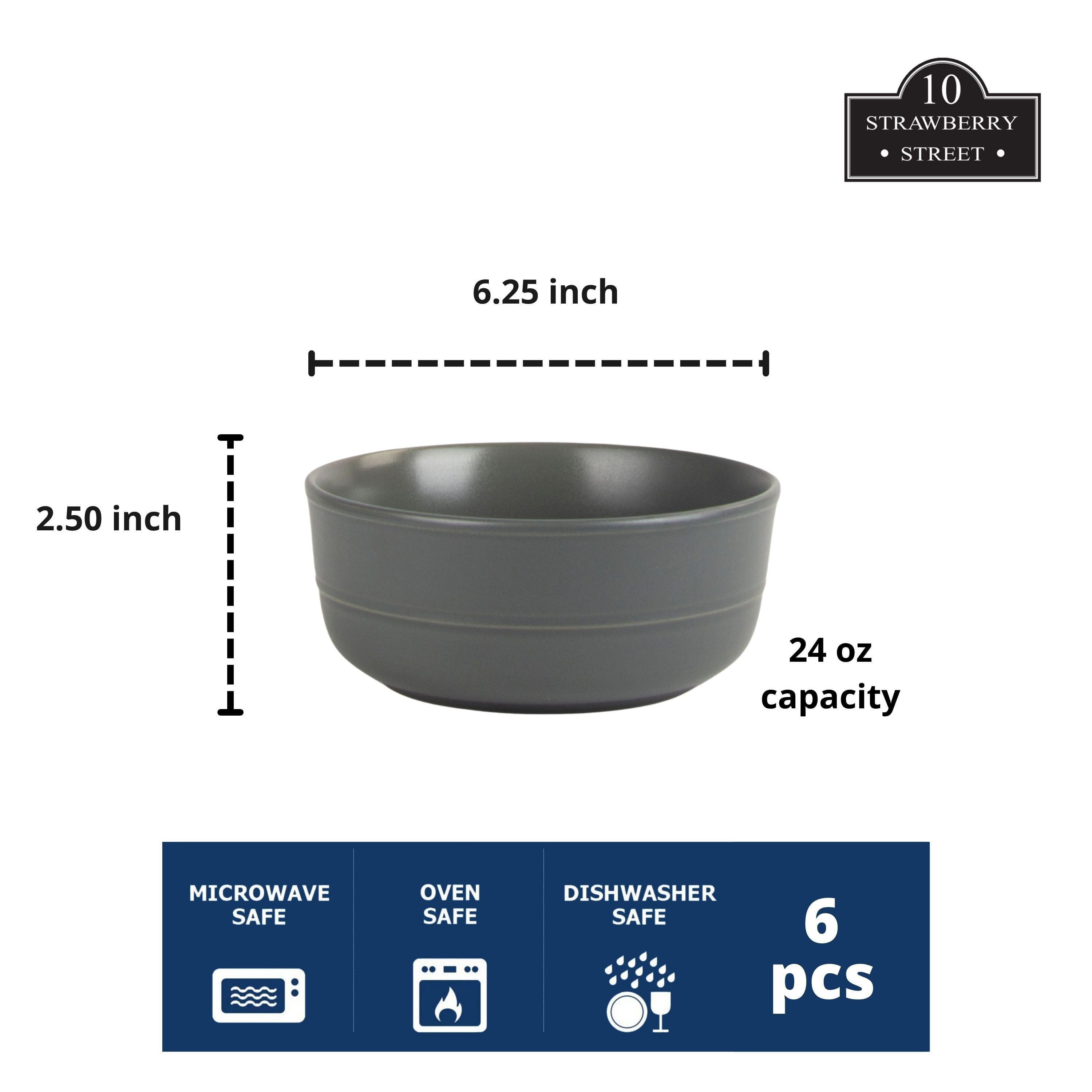 10 Strawberry Street Double Line 6.25"/24 oz Round Cereal Bowl, Set of 6, Matte Gray