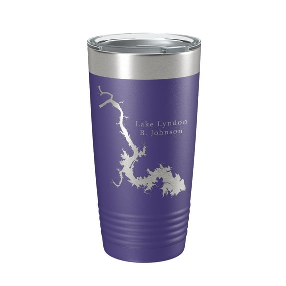 Lake Lyndon B. Johnson Map Tumbler Travel Mug Insulated Laser Engraved Coffee Cup Texas 20 oz Purple