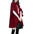 thumbnail image 2 of Joernso Women Winter Coat Solid Color Ruffle Formal Elegant Big Hem Midi Length Long Sleeves Cardigan Stand Collar Lady Cloak Coat for Dating, 2 of 8