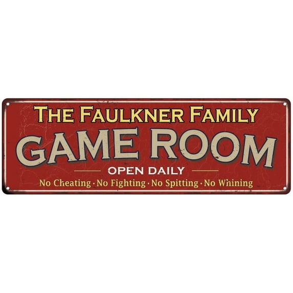 The Faulkner Family Gift Red Game Room Metal 6x18 Sign 206180038920