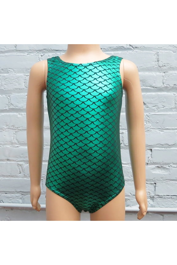 Green Fish Scale Mermaid Tank Leotard Girl'S L(5Y-6Y)