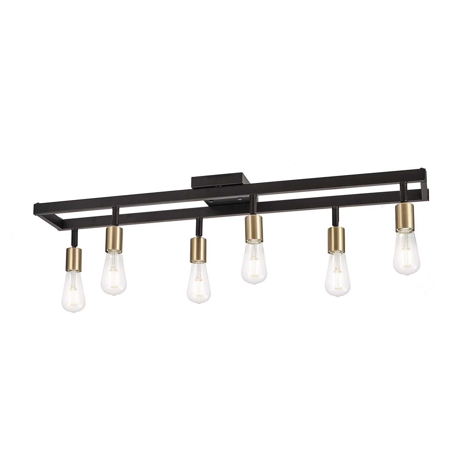 Globe Electric 36" 6-Light Matte Black Track Lighting, Matte Brass Pivoting Track Heads, 91007991
