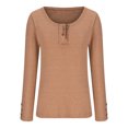 thumbnail image 4 of Miluxas Women's Long Sleeve Shirts Casual Fall Henley Top Button Down Blouses Basic Ribbed Knit T Shirts Brown 10(XL), 4 of 5