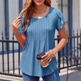 thumbnail image 4 of RYRJJ Womens Tops Petal Short Sleeve Summer Crew Neck Shirts Solid Dressy Casual Business Blouse Fashion Pleated Tunics(Blue,XXL), 4 of 9