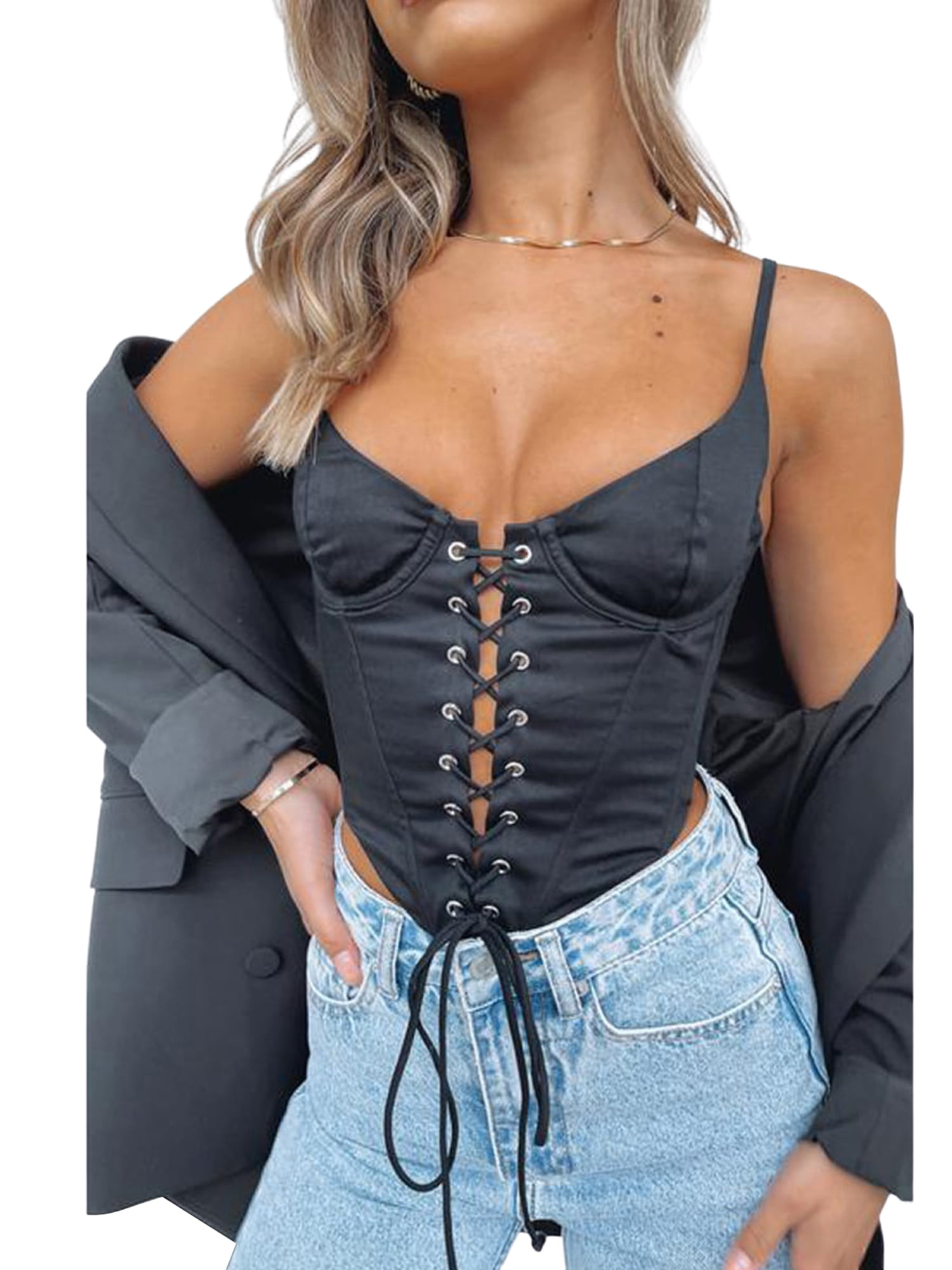 Women Corset Crop Top Vest Push Up Bustiers Lace Up Bandage