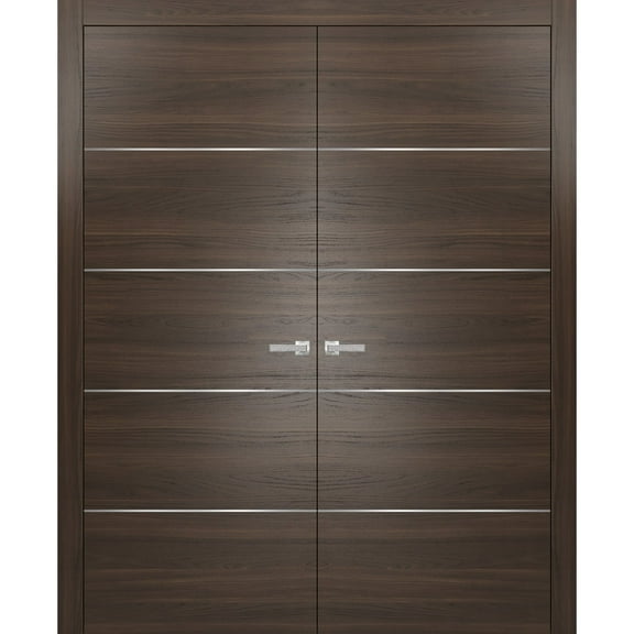 Brown Modern French Doors 72 x 96 with Moldings