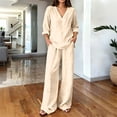thumbnail image 2 of Zekutng Lounge Sets for Women Loose V-Neck Roll-up Sleeve Linen-Blend Shirt & Elastic Waist Wide Leg Pant Matching Set,Sizes S-3XL, 2 of 7
