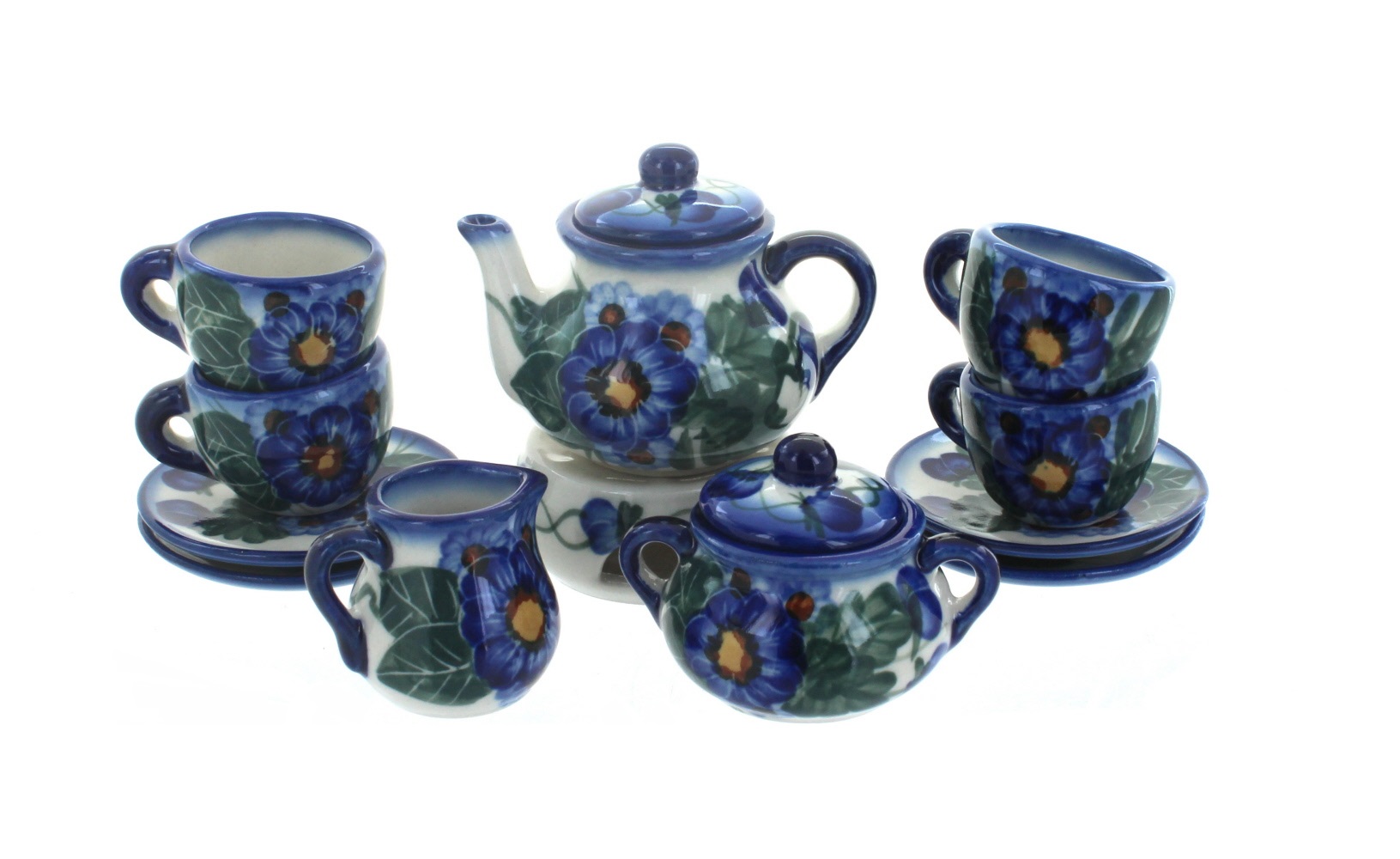 Blue Rose Polish Pottery Me Not Miniature Tea Set