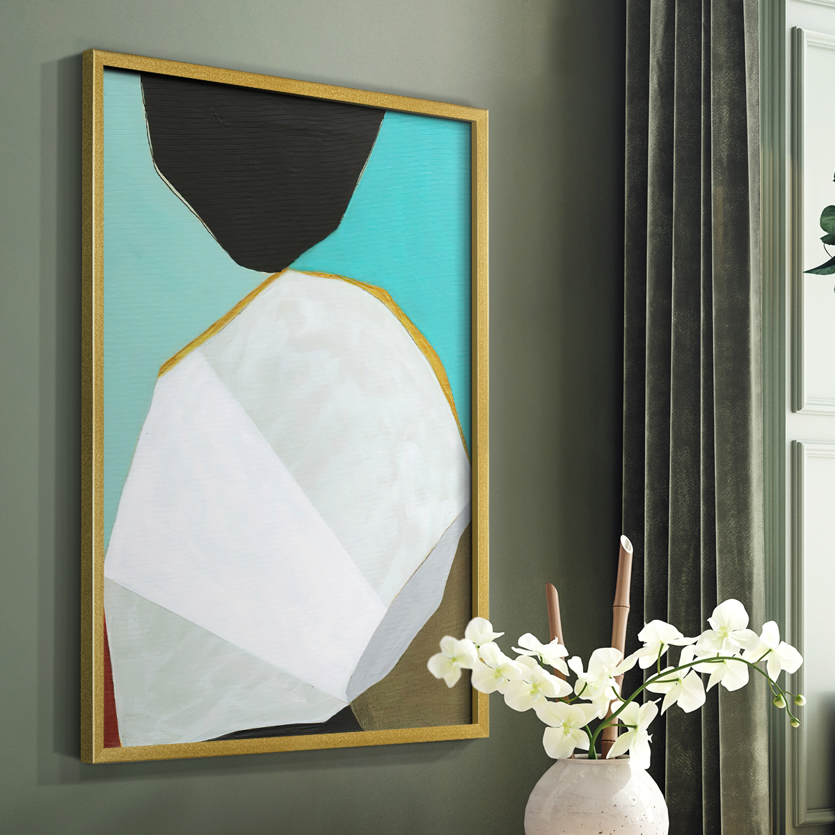 Graphica II Framed Print in Gold Solid Wood Framed Print No Nail Hanging