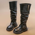 thumbnail image 2 of Girl's Slouchy Tall Riding Boots Vintage Leather Round Toe Pull on Knee High Fall Dress Booties with Button Black 3 Big Kids, 2 of 5