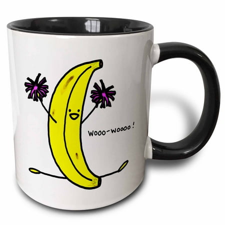 

3dRose Cartoon of Cheering Banana - Two Tone Black Mug 15-ounce