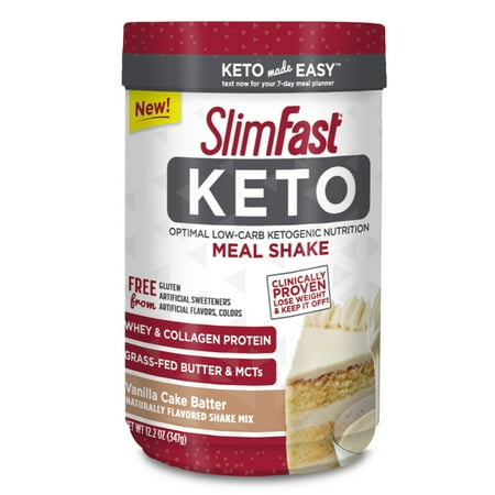 SlimFast Keto Meal Replacement Shake Powder, Vanilla Cake Batter, 12.2oz. Canister (10