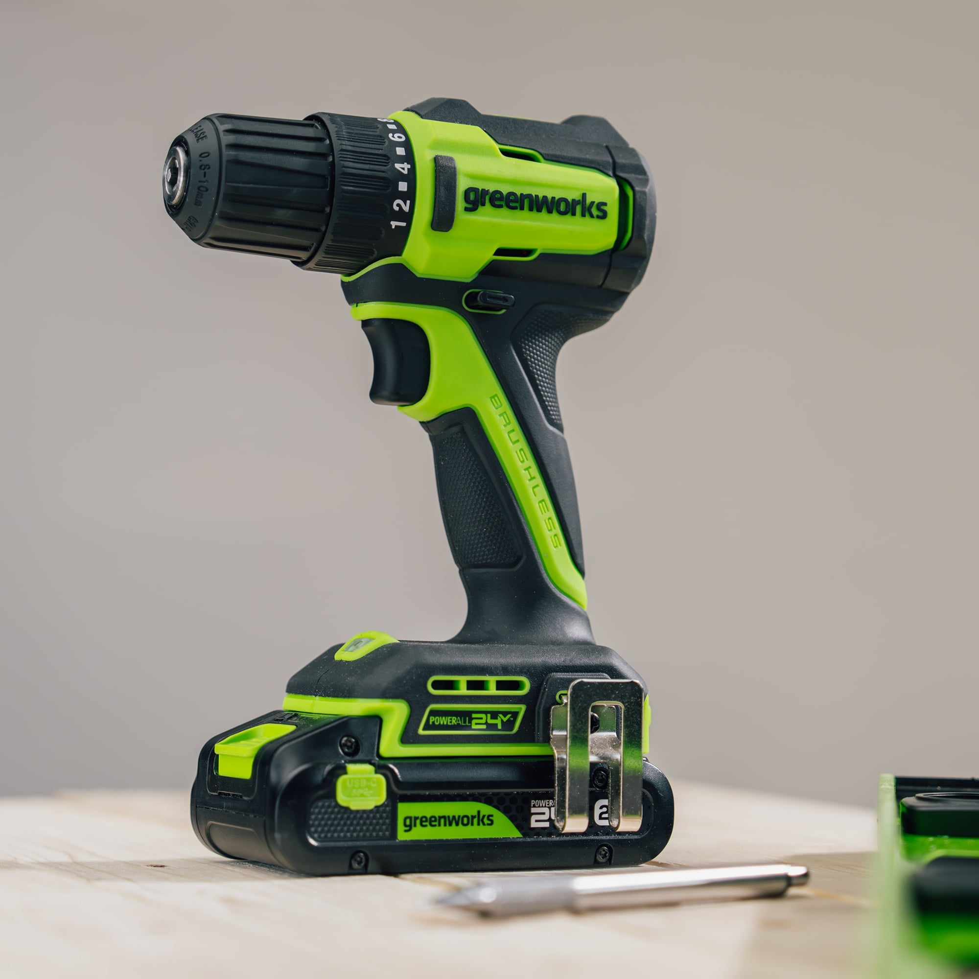 Greenworks 24V Brushless 3/8" Drill Driver with USB-C Battery, PowerAll