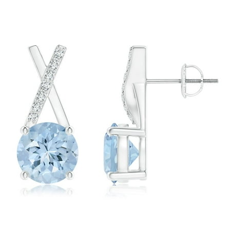 March Birthstone Earrings Aquamarine And Diamond Xo Stud In 14k White Gold 6mm Se1388aqd Wg Aa 6