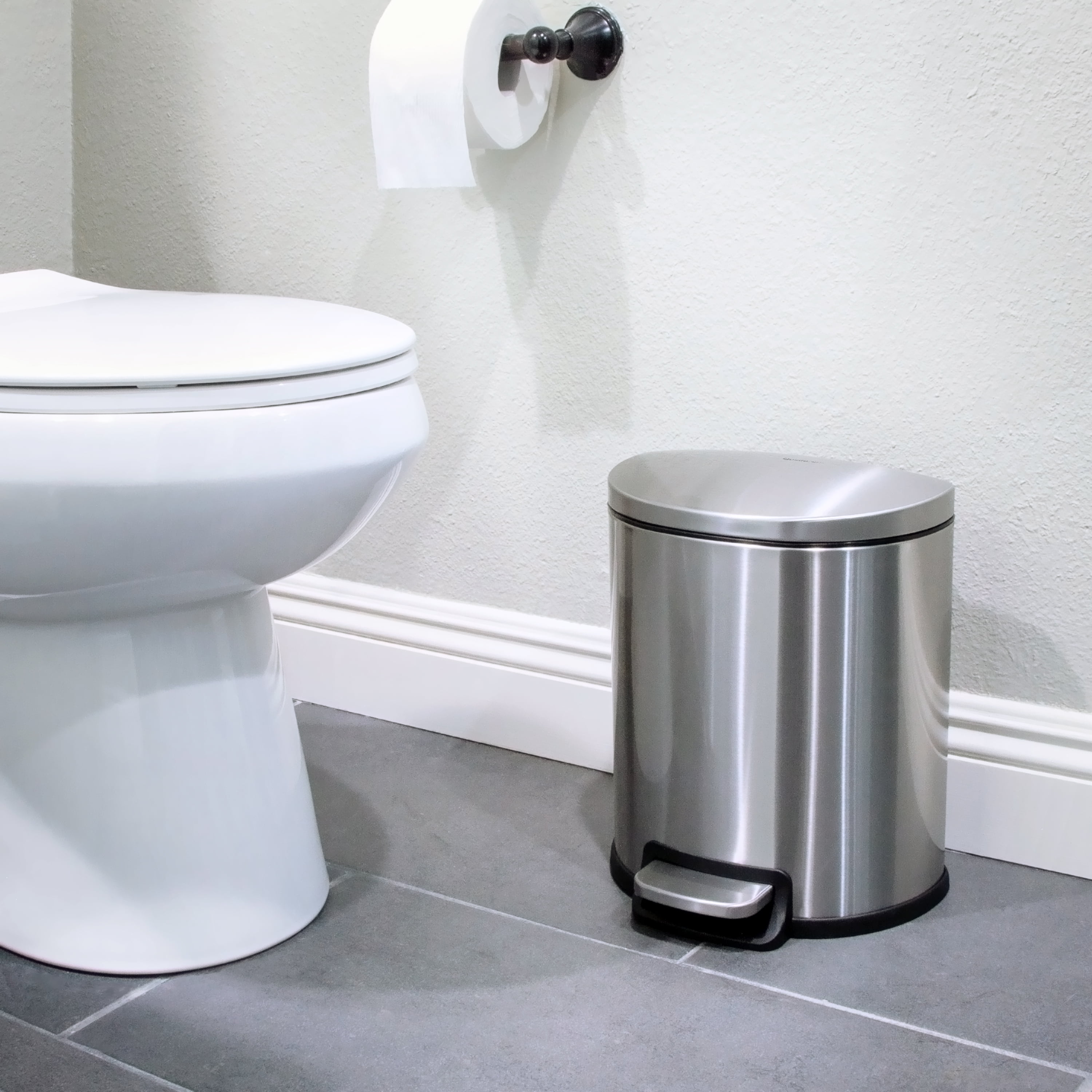 Qualiazero Kitchen Bathroom Trash Can Combo, 13.2 Gallon and 1.6 Gallon Stainless Steel Step Garbage Bin with Soft Close Lid, Silver