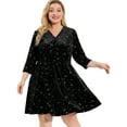 thumbnail image 4 of Unique Bargains Robe de Fête Midi Brillante à Manches 3/4 en Velours pour Femmes Grande Taille, 4 of 6