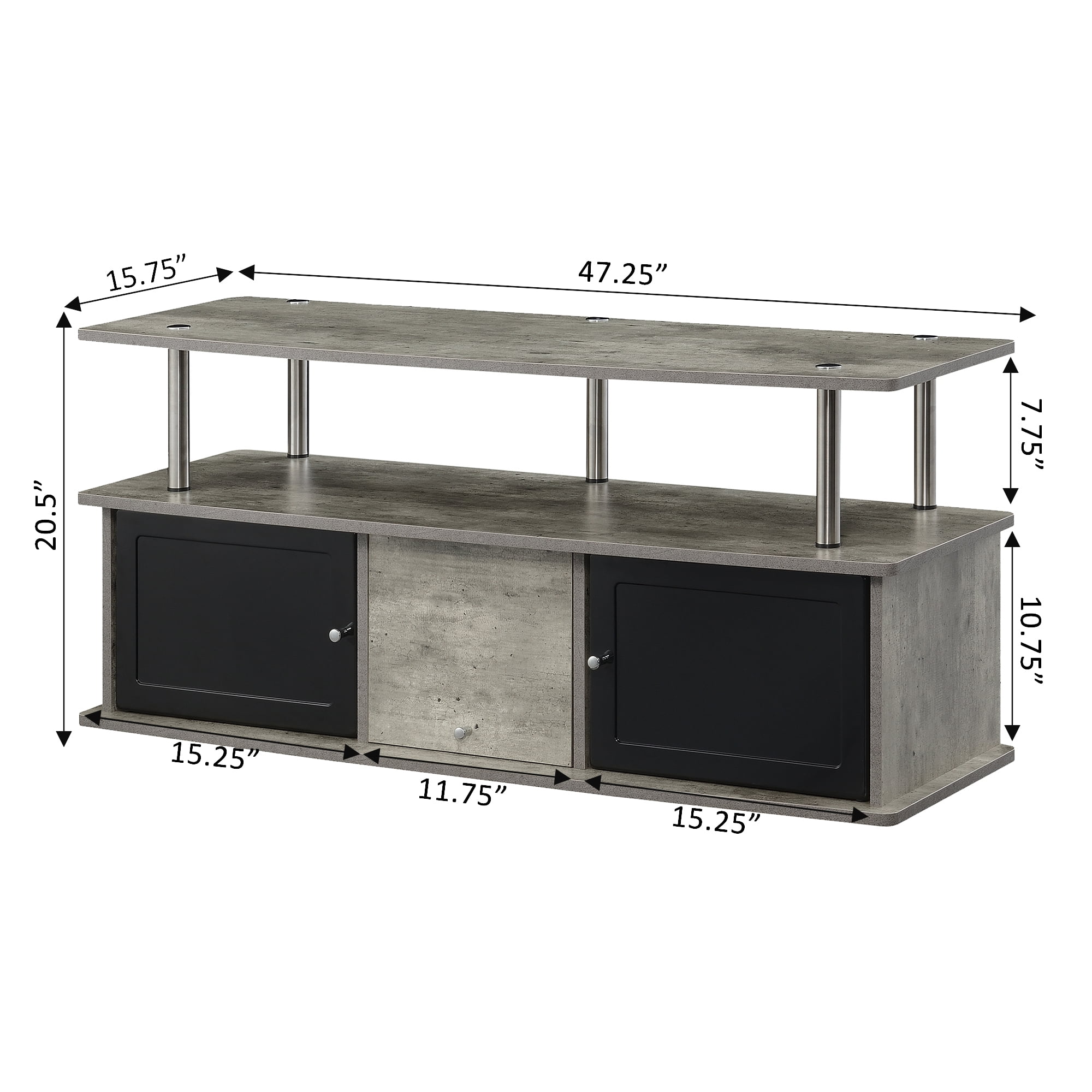 Designs2Go TV Stand with 3 Storage Cabinets and Shelf for TVs up to 55 inches, Faux Birch