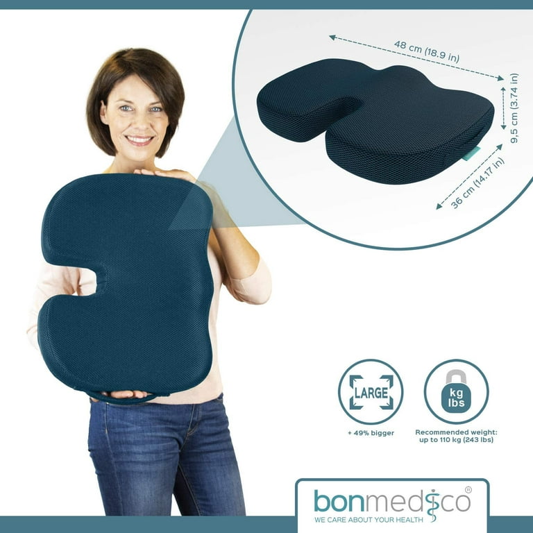 bonmedico Orthopedic Seat Cushion - Standard, 17.7 x 13.8 Inch Memory Foam  Gel Chair Cushions for Back, Tailbone, Butt and Coccyx Discomfort Relief 