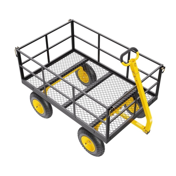 Heavy Duty 1400 Lbs Capacity Steel Garden Cart Wagon with 13 Inch All Terrain Tires Removable Mesh Sides and 180 Degree Rotating Handle 2 in 1 Outdoor Utility Yard Trailer