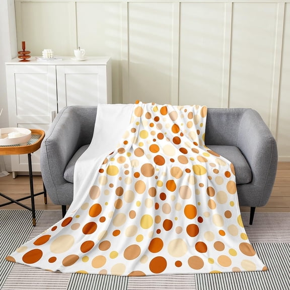 Cozy Polka Dot Throw Blanket Orange And Yellow Soft Flannel Fleece Bed Blanket for Couch and Sofa