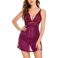 thumbnail image 2 of Avidlove Women Lingerie Lace Nightdress Strap Chemise Halter V neck Sleepwear (4XL,Bungundy), 2 of 3