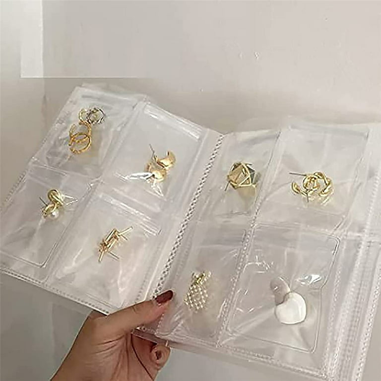 GMMGLT Portable Travel Jewelry Earring Organizer Storage Book Bag,Transparent Anti Oxidation Small Jewelry Earring Stud Necklace Ring Storage Booklet Holder