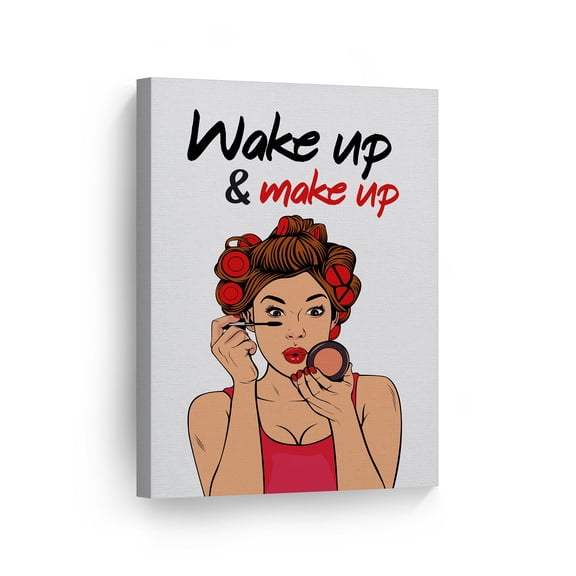Smile Art Design Wake Up Make Up Bathroom Decor CANVAS PRINT Pretty Woman Bathroom Sign Bathroom Wall Decor Wall Art Home Decoration Ready to Hang Made in USA- 40x30
