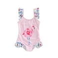 thumbnail image 1 of Qmyliery Toddler Girl's Summer Bikini, Stripe Flamingo Print Sleeveless Ruffled Summer One-Piece Jumpsuit Swimsuit, 1 of 9
