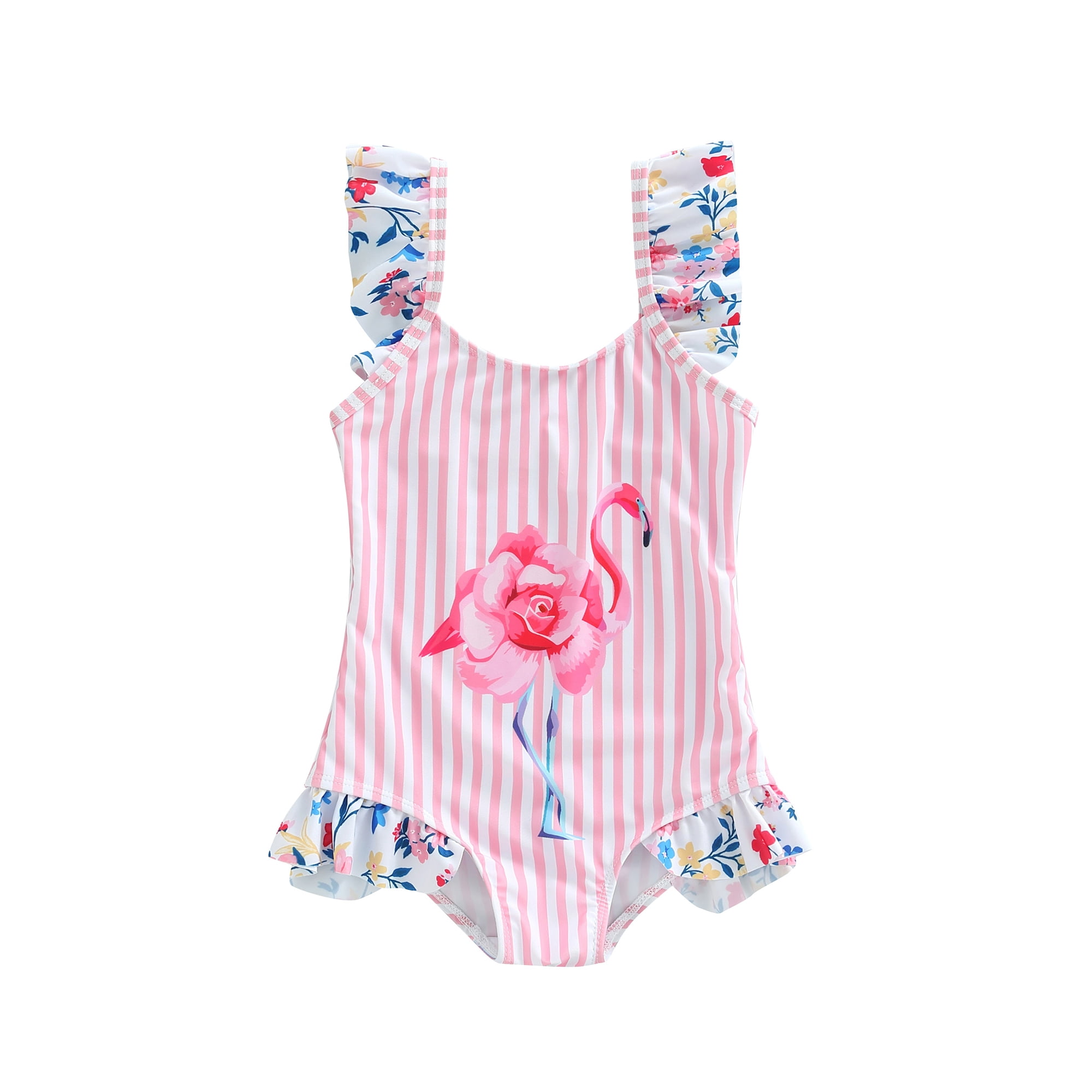 Boiiwant Toddler Baby Girls Summer One Piece Swimsuit Flamingo Bathing Suit Swimwear Ruffled Sleeveless Beach Wear 0 9Years Walmart