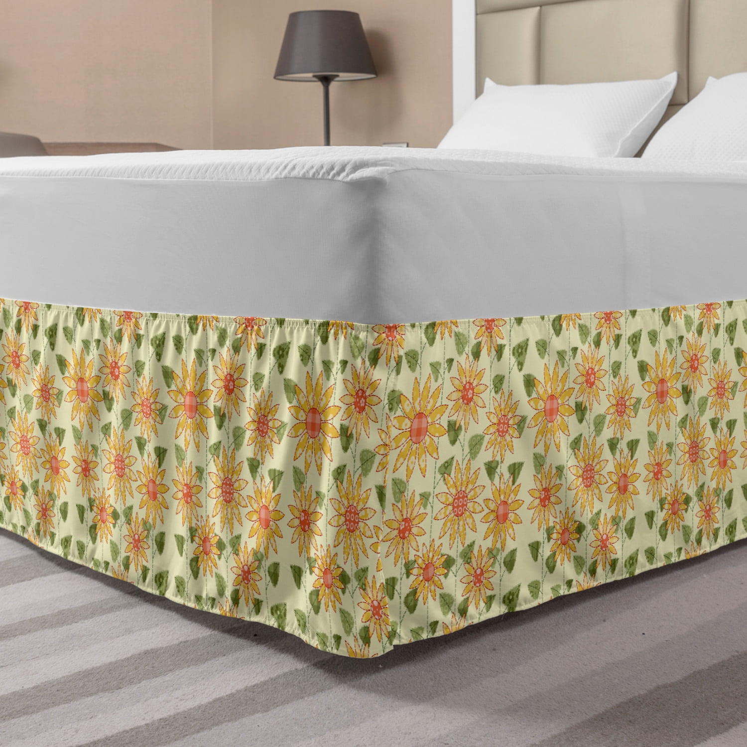 Brushed Cotton Rustic Floral Thick Bed Skirt Full Queen Bedspreads Pillow Cases 