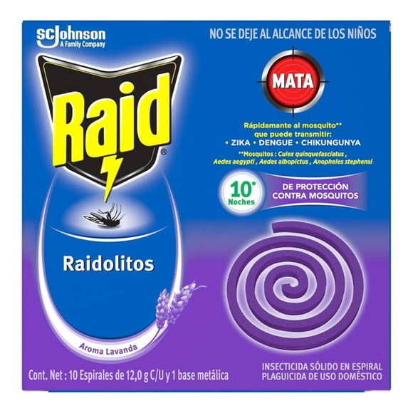 Insecticida Raid Raidolitos lavanda 10 espirales y base