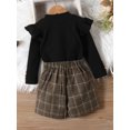 thumbnail image 3 of Wassery Kids Girl 2 Piece Skirt Outfit 18M 24M 3T 4T 5T 6T Toddler Fall Clothes Ruffles Long Sleeve Shirt and Plaid Shorts Skirt, 3 of 8