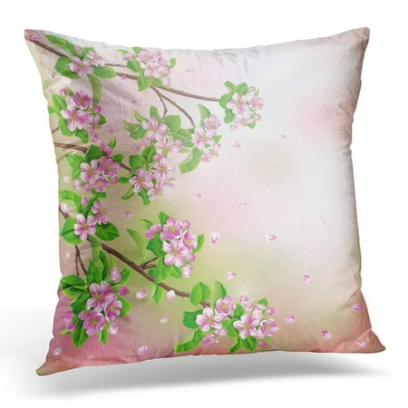 ARHOME Pink Fly Spring with Blossoming Apple Tree Branches and Flying Petals Green April Pillow Case Pillow Cover 20x20