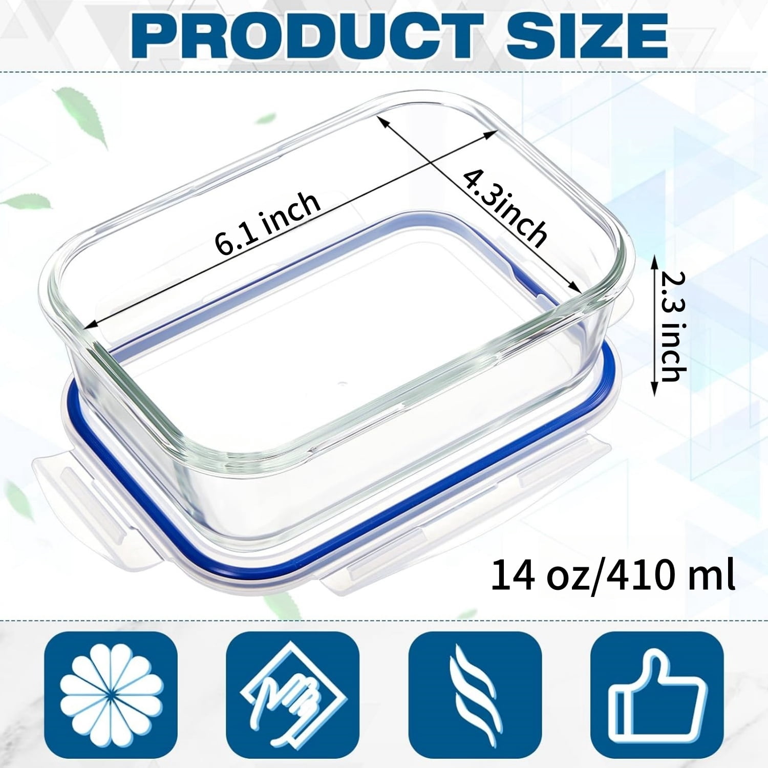 Glass Containers 2 Set Food Storage Containers with Airtight Lids Clear Meal Prep Container /Bento Boxes/Lunch Containers for On the Go Leftover Freezer Fridge Microwave, Dishwasher Safe, BPA Free
